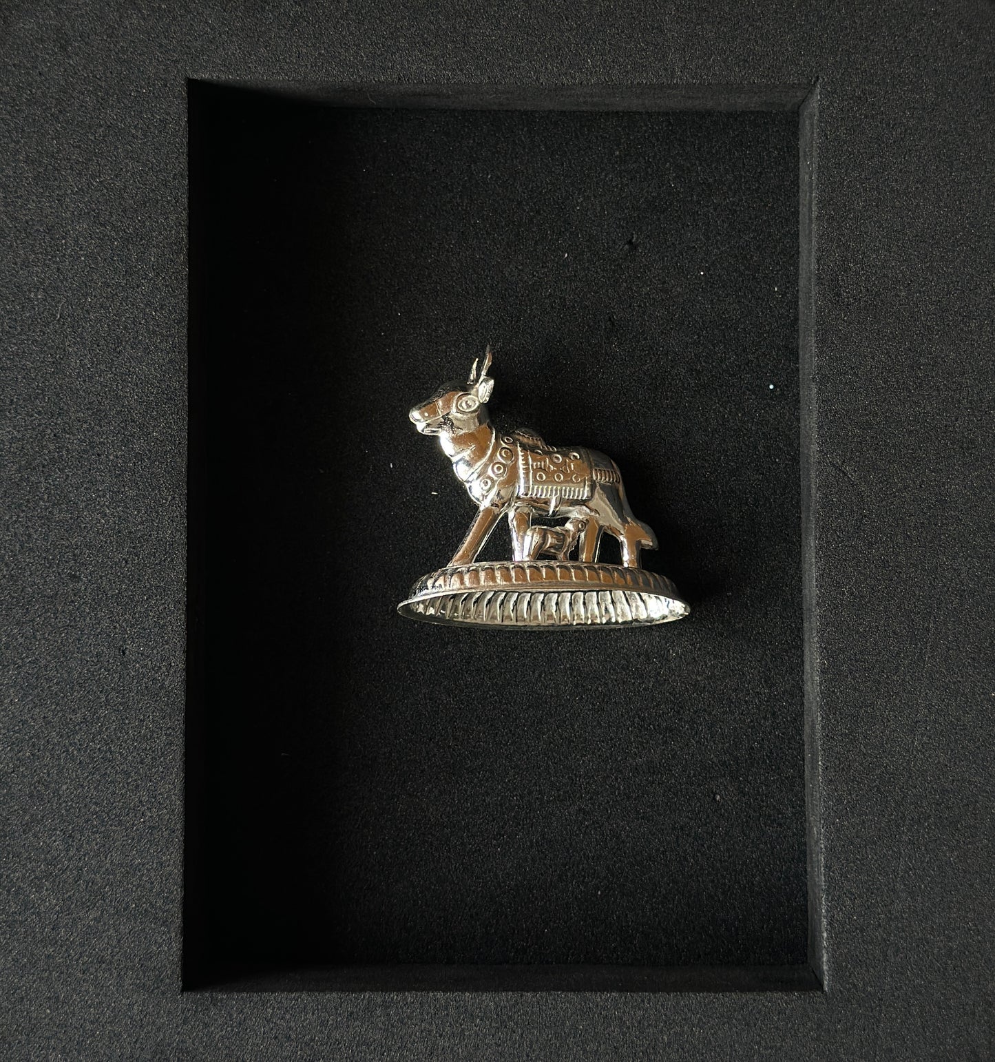 Kamdhenu Cow-Calf Silver Idol