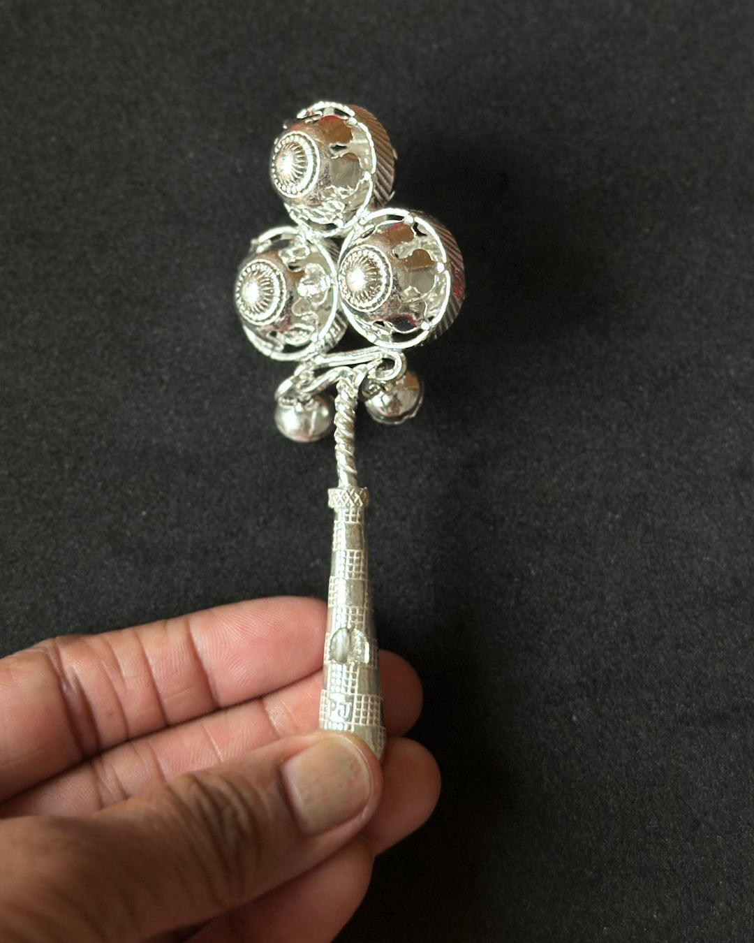 Triple-Bell Baby Rattle Silver