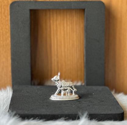 Kamdhenu Cow-Calf Silver Idol
