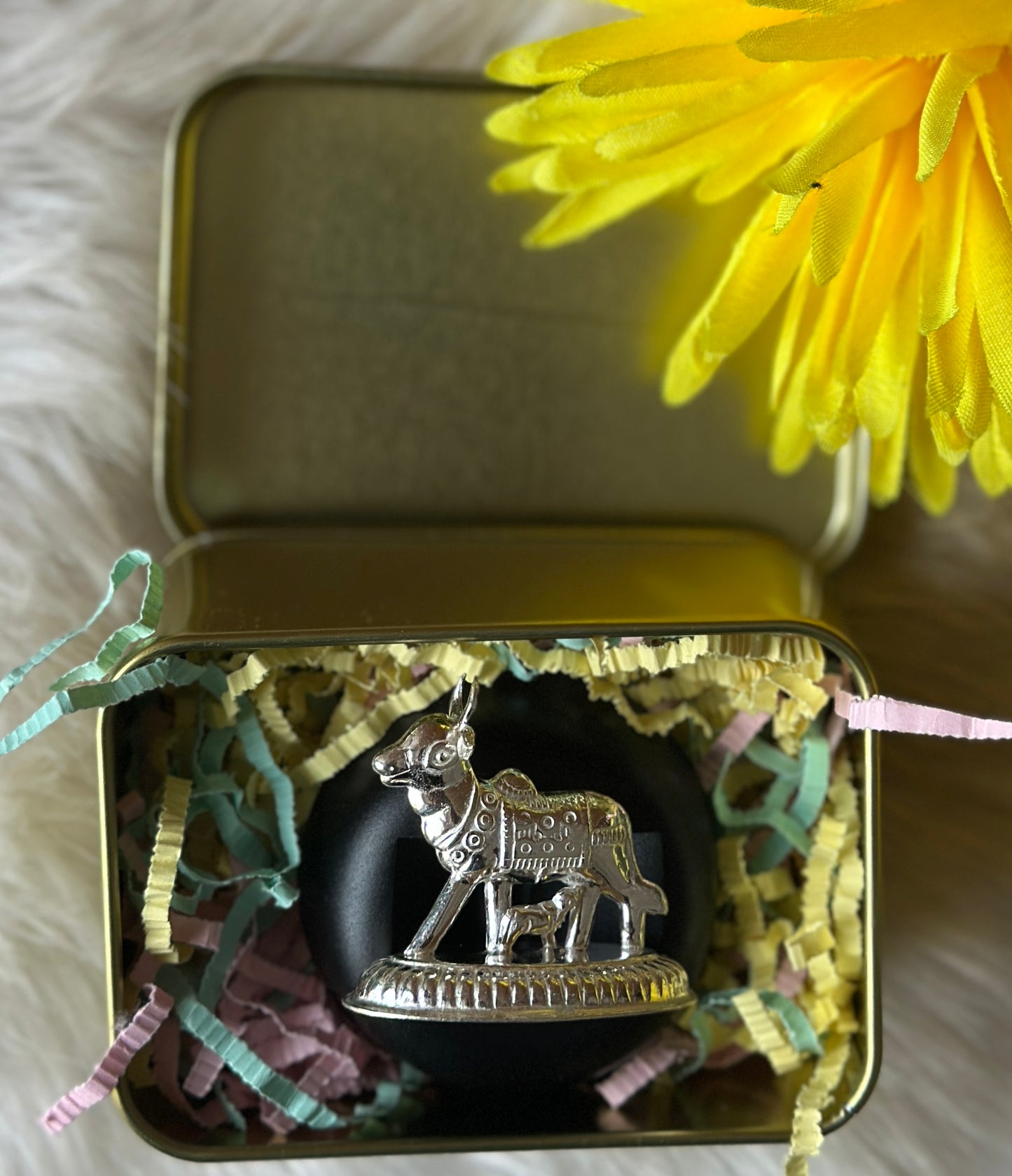 Kamdhenu Cow-Calf Silver Idol
