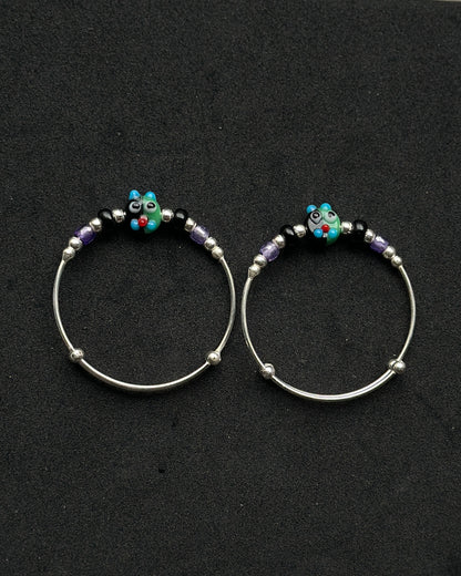 PurplePlay - Expandable Bracelet (Kada) with Purple & Black Beads | 925 Sterling Silver, Pair