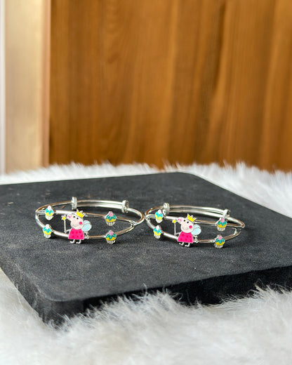 Peppa Spark - Expandable Bracelet (Kada) with Peppa Pig Design | 925 Sterling Silver, Pair
