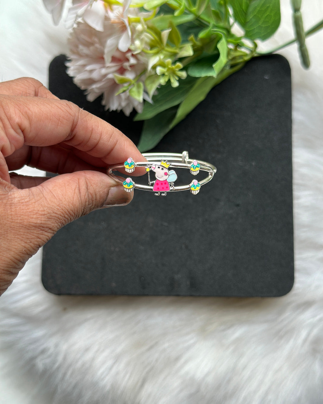 Peppa Spark - Expandable Bracelet (Kada) with Peppa Pig Design | 925 Sterling Silver, Pair