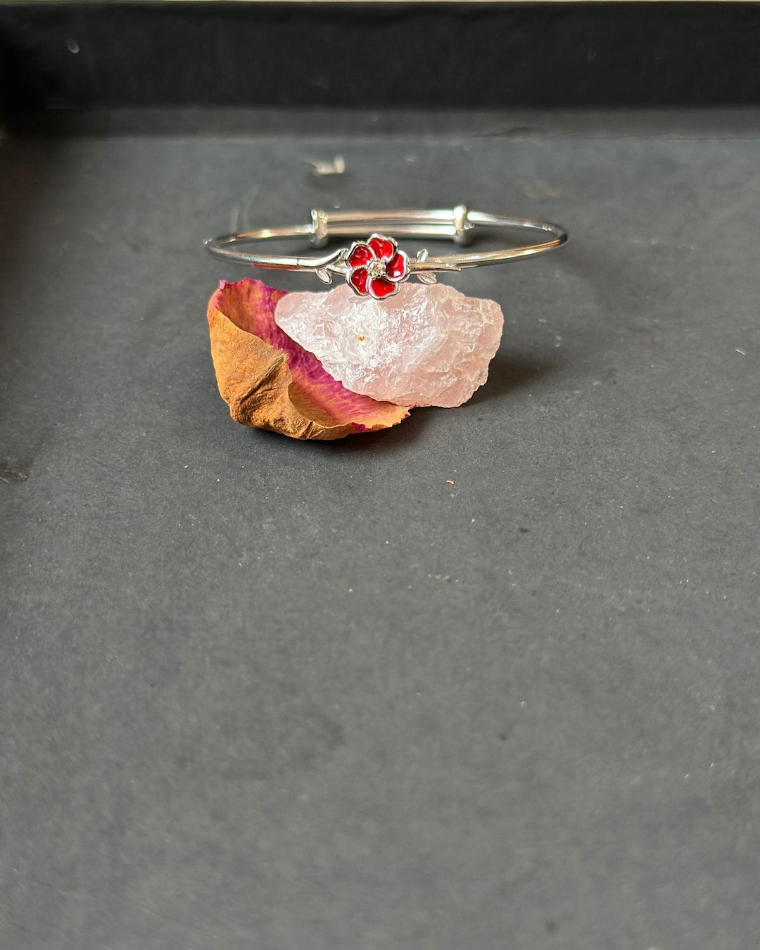 Rose Motif Silver Kada (Adjustable)