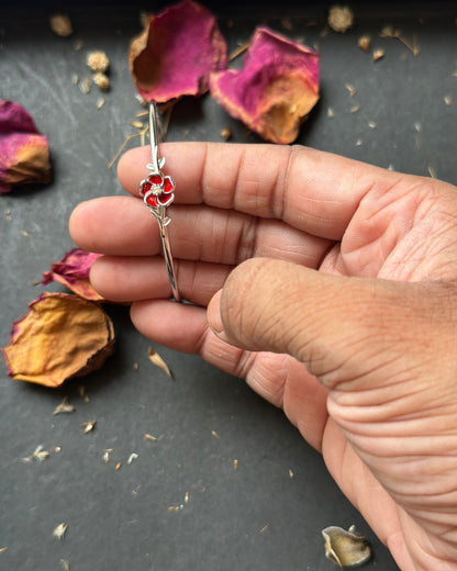 Rose Motif Silver Kada (Adjustable)