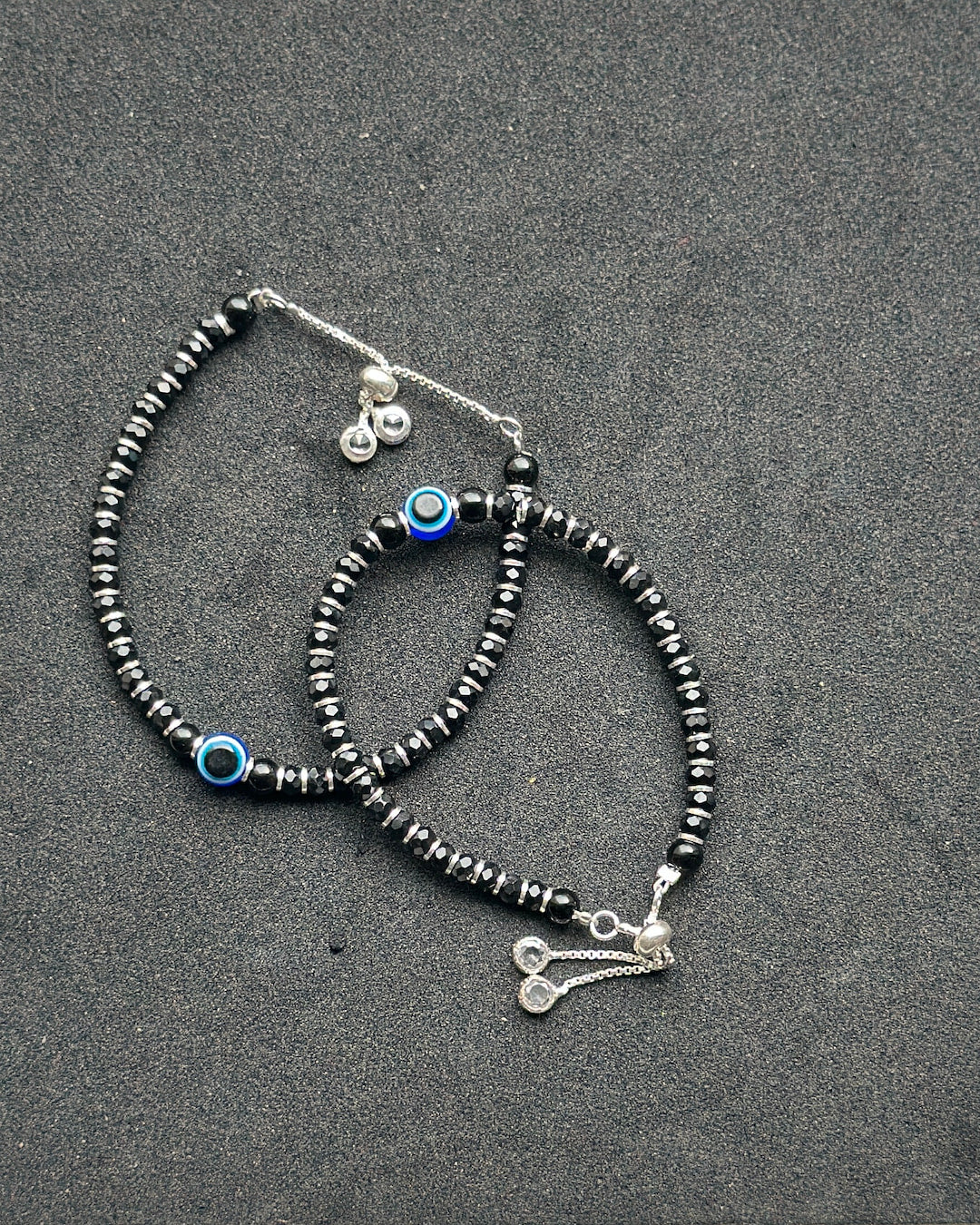 Black-Bead Evil-Eye Kada (Adjustable)