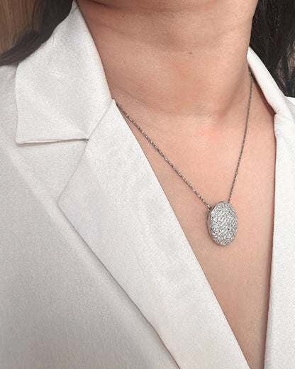 Textured Oval Mesh Silver Pendant