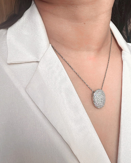 Textured Oval Mesh Silver Pendant