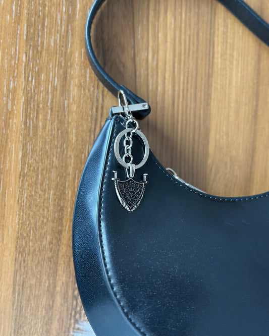 Black-Enamel Shield Silver Charm
