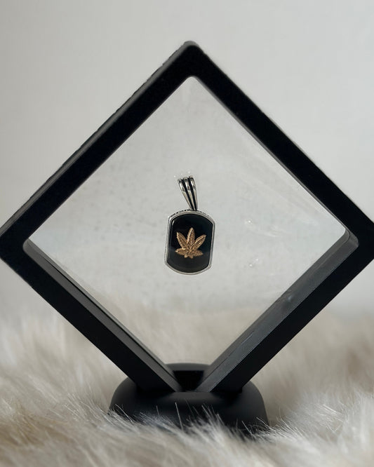 Black Enamel Leaf Silver Charm