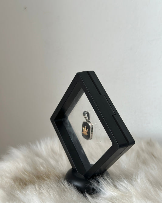 Black Enamel Leaf Silver Charm