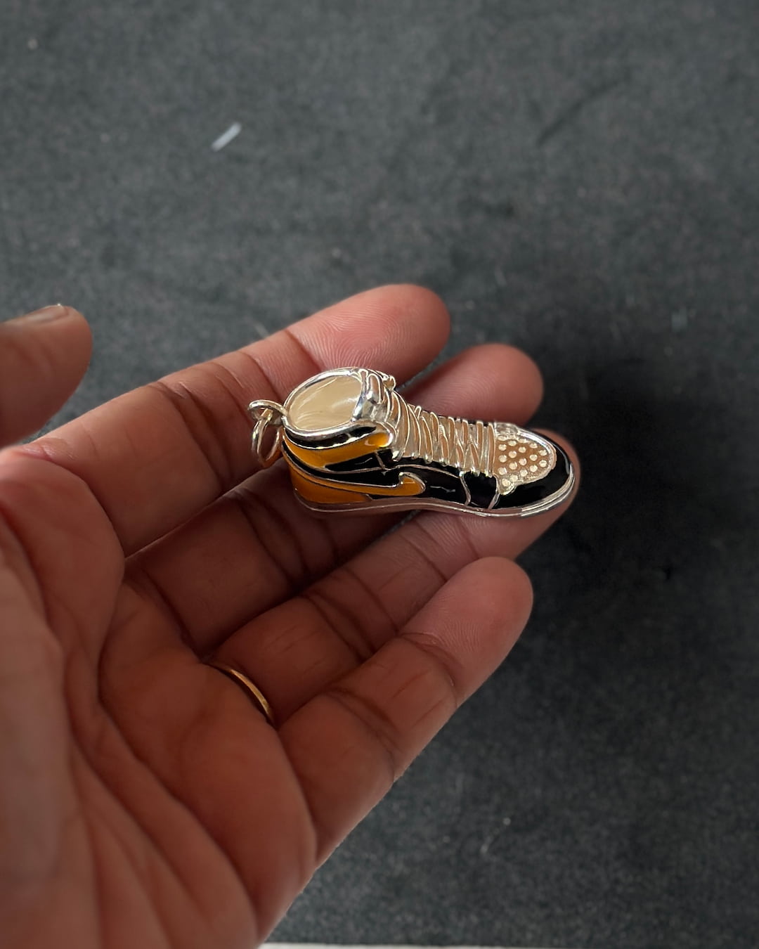Orange-Black Sneaker Silver Charm