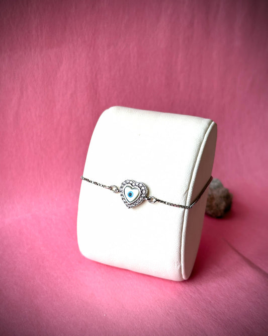 Heart Evil-Eye Silver Bracelet (Adjustable)