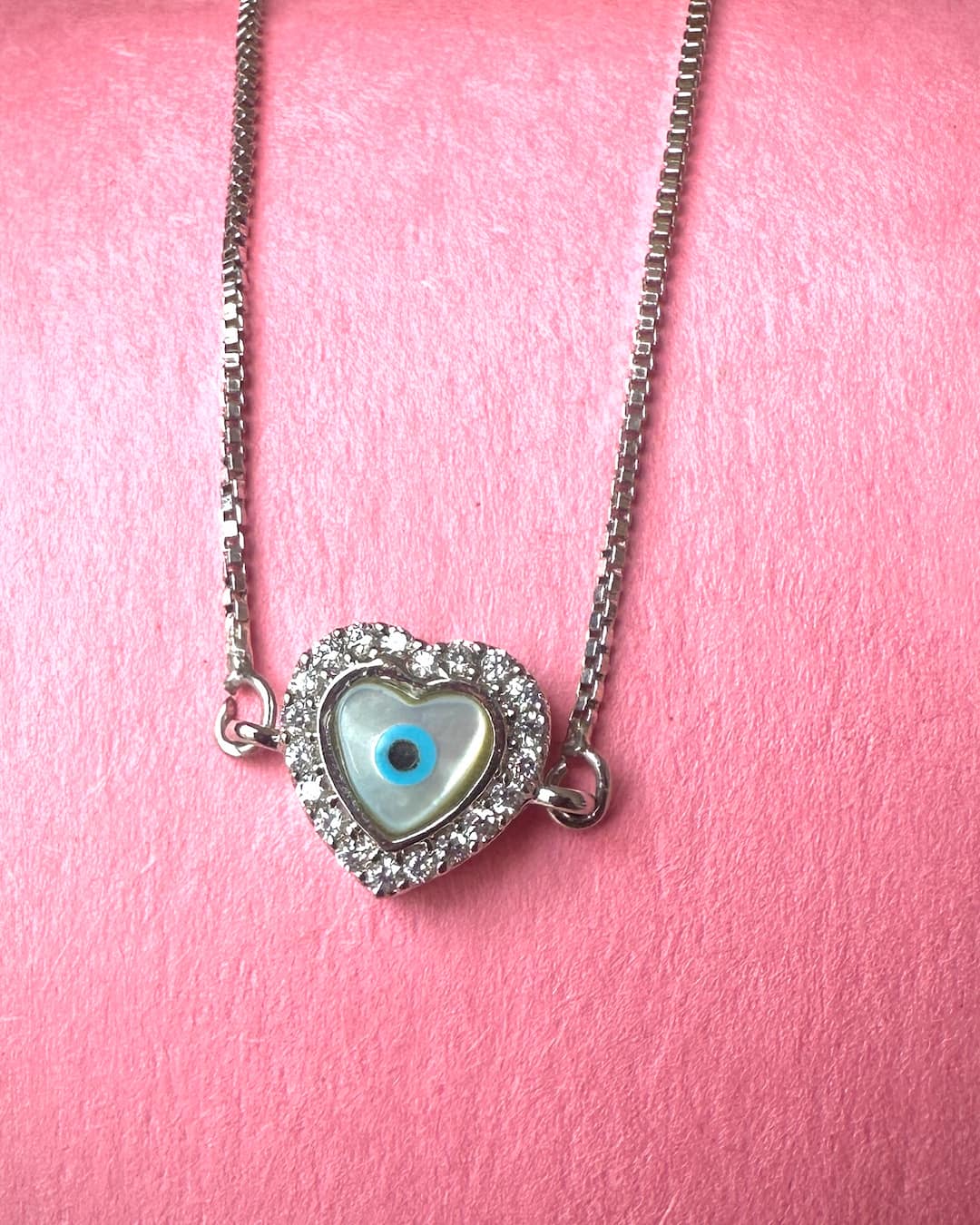 Heart Evil-Eye Silver Bracelet (Adjustable)