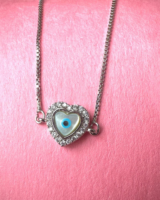 Heart Evil-Eye Silver Bracelet (Adjustable)