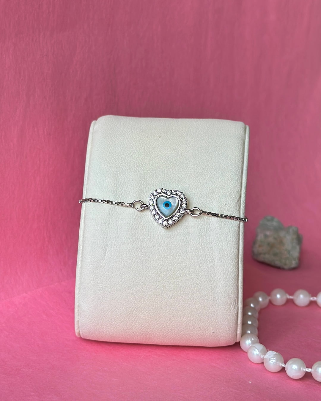 Heart Evil-Eye Silver Bracelet (Adjustable)