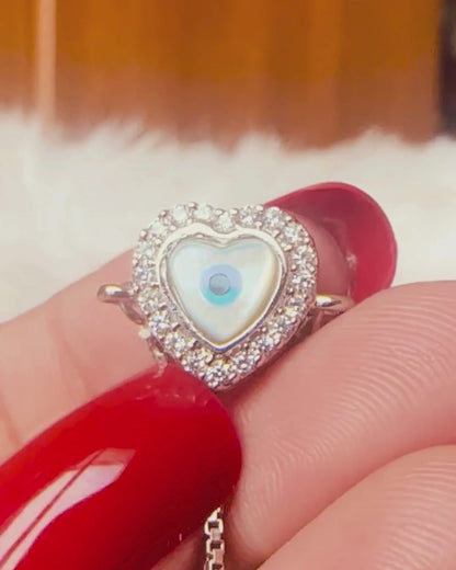 Heart Evil-Eye Silver Bracelet (Adjustable)