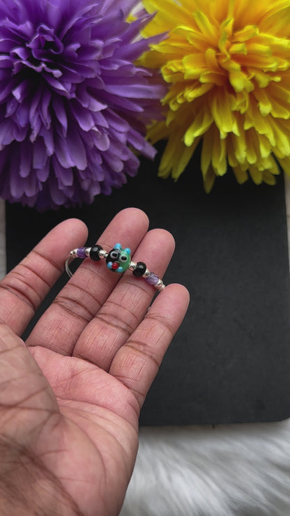 PurplePlay - Expandable Bracelet (Kada) with Purple & Black Beads | 925 Sterling Silver, Pair