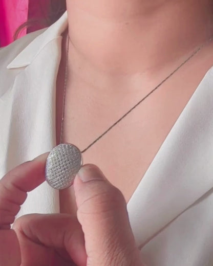 Textured Oval Mesh Silver Pendant