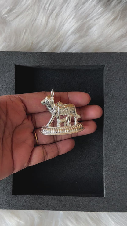 Kamdhenu Cow-Calf Silver Idol